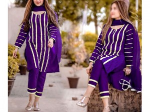 Readymade 2-Piece Purple Linen Dress 