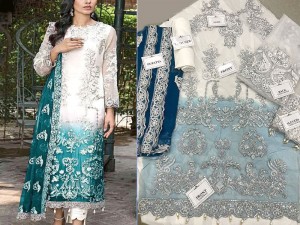 Heavy Embroidered Ombre Style Net Wedding Dress with Chiffon Dupatta Price in Pakistan