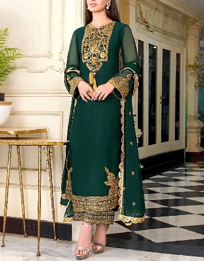 Elegant Embroidered Green Chiffon Party Dress 2024 Price in Pakistan