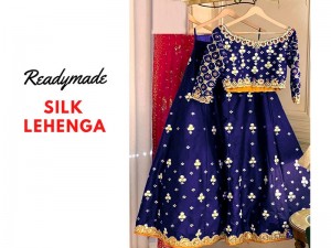 Readymade Embroidered Shamoz Silk Lehenga Choli Dress - Blue Price in Pakistan