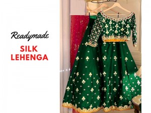 Readymade Embroidered Shamoz Silk Lehenga Choli Dress - Green Price in Pakistan