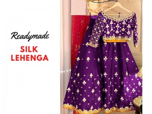 Readymade Embroidered Shamoz Silk Lehenga Choli Dress - Purple Price in Pakistan