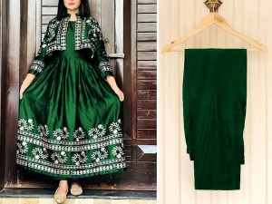 Readymade 2-Piece Koti Style Embroidered Shamoz Silk Frock