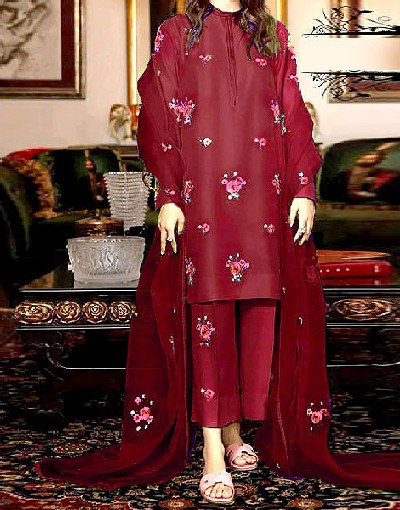 Elegant Sequins Embroidered Katan Silk Dress with Embroidered Organza Dupatta Price in Pakistan