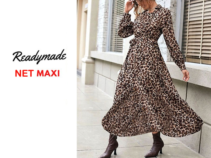 Readymade Leopard Print Net Maxi with Inner Price in Pakistan