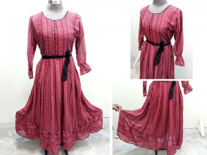 Readymade Lining Print Georgette Maxi with Inner Price in Pakistan