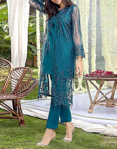 2-Piece Embroidered Fancy Net Party Wear Dress 2023 Price in Pakistan