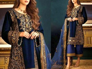 Heavy Embroidered Velvet Wedding Dress with Embroidered Net Dupatta
