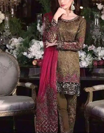 Heavy Embroidered Chiffon Wedding Dress 2024 with Embroidered Net Dupatta