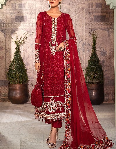 Luxury Heavy Embroidered Red Chiffon Wedding Dress 2022 Price in Pakistan