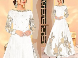 Readymade Embroidered White Shamoz Silk Maxi Price in Pakistan