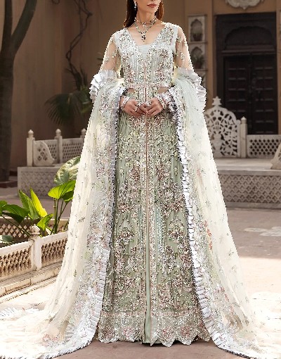 Luxurious Mirror & Heavy Handwork Embroidered Net Bridal Maxi Dress 2022 Price in Pakistan