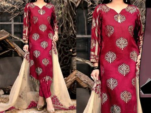 Sequins Embroidered Katan Silk Dress 2022 with Embroidered Organza Dupatta Price in Pakistan