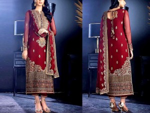 Heavy Embroidered Maroon Chiffon Party Wear Dress 2022 Price in Pakistan