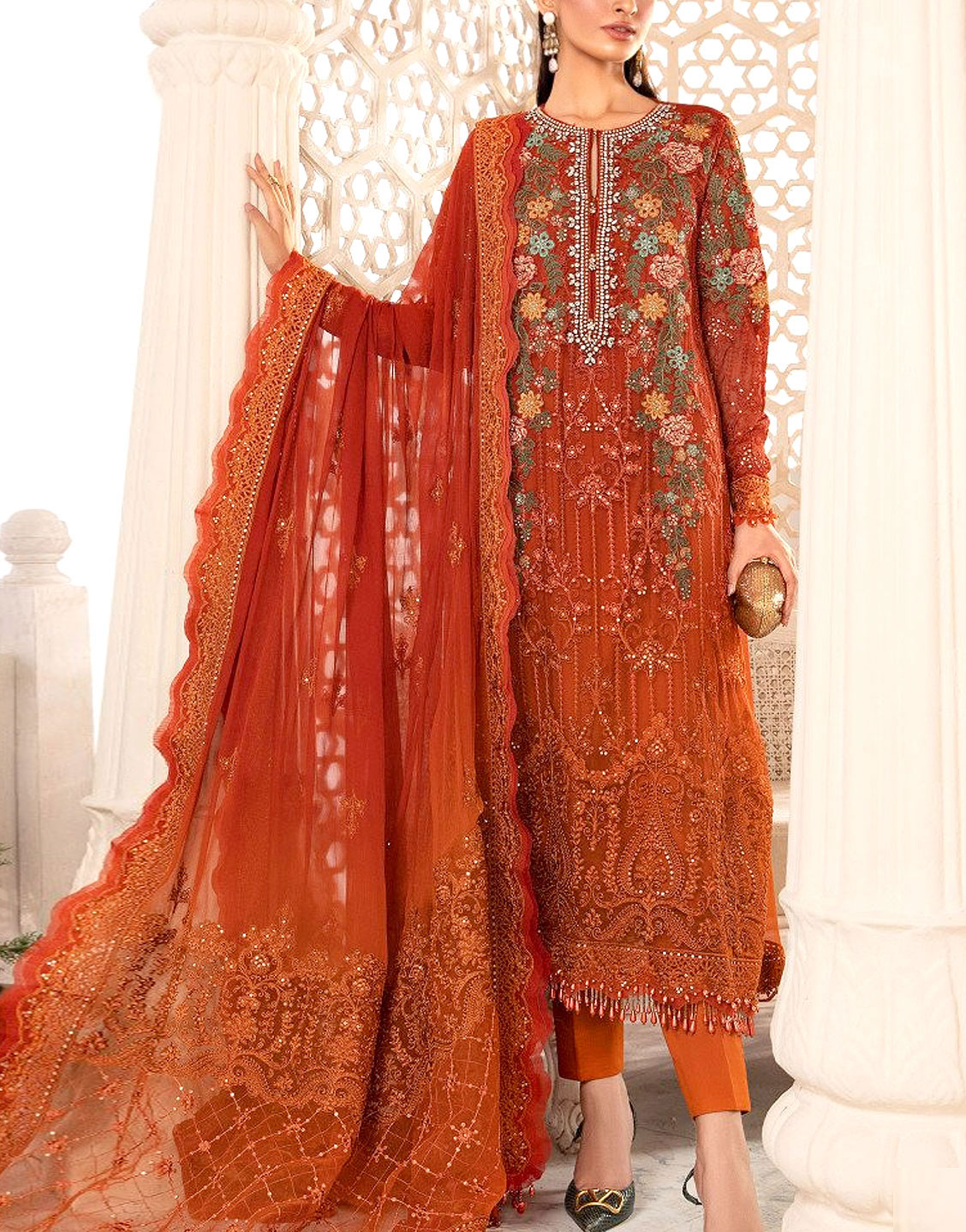 Luxury Handwork Heavy Embroidered Chiffon Wedding Dress 2022 Price in Pakistan