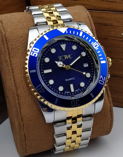 Original KWC Two-Tone Stainless Steel Chain Men's Watch - Blue Dial Price in Pakistan