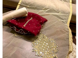 Fancy Chiffon Party Wear Dress with Mirror Work Net Dupatta Price in Pakistan