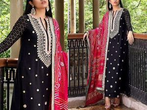 Handwork Heavy Embroidered Black Raw Silk Dress 2022 Price in Pakistan