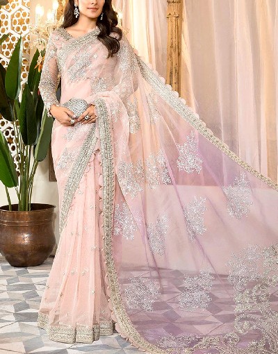 Luxury Embroidered with Handwork Net Saree 2024 Price in Pakistan