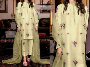 Embroidered Shamoz Silk Dress 2023 with Embroidered Organza Dupatta Price in Pakistan