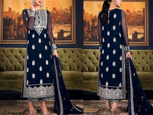Heavy Embroidered Navy Blue Chiffon Party Wear Dress 2022 Price in Pakistan