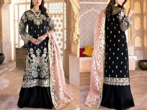 Handwork Heavy Embroidered Organza Black Party Dress Price in Pakistan