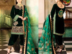 Luxury Embroidered Green Velvet Wedding Dress 2022 Price in Pakistan
