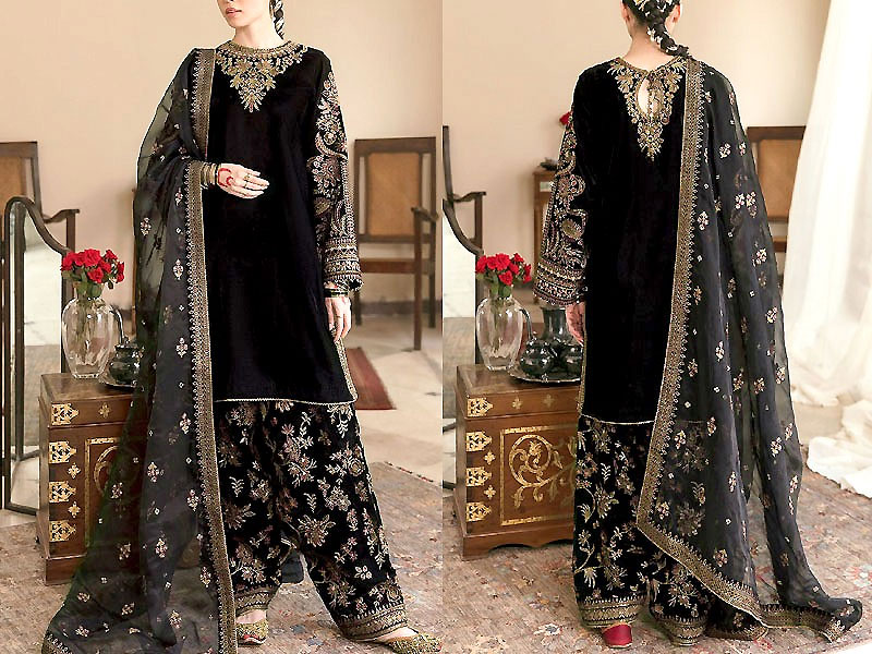 Luxury Embroidered Black Velvet Wedding Dress 2023