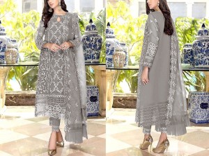 Heavy Embroidered Organza Grey Party Wear Dress 2023