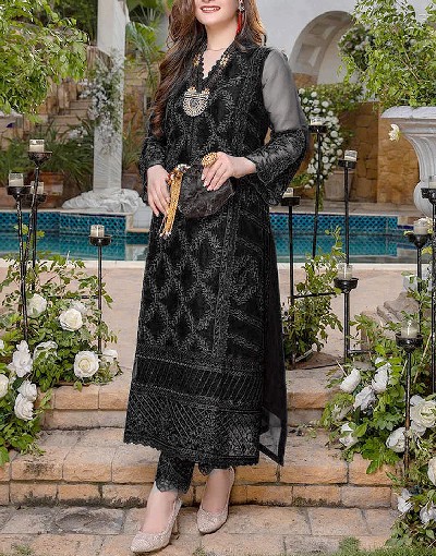 Heavy Embroidered Black Chiffon Party Wear Dress 2024 Price in Pakistan