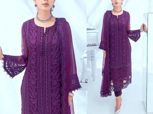 Heavy Embroidered Purple Chiffon Wedding Dress 2023 Price in Pakistan