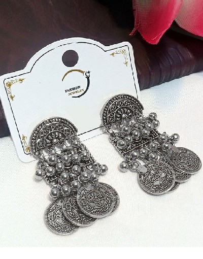 Elegant Silver Coins Shape Fashion Earrings Price in Pakistan