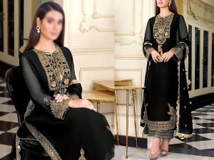 Elegant Embroidered Black Chiffon Party Dress 2023 Price in Pakistan