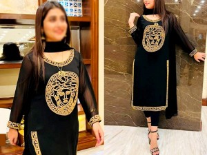 Versace Design 2-Piece Sequins Embroidered Black Lawn Dress 2023 Price in Pakistan