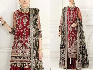 Glamorous Heavy Embroidered Net Bridal Dress 2024 with Emb. Net Dupatta