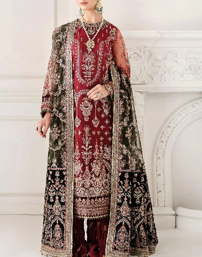 Glamorous Heavy Embroidered Net Bridal Dress 2024 with Emb. Net Dupatta