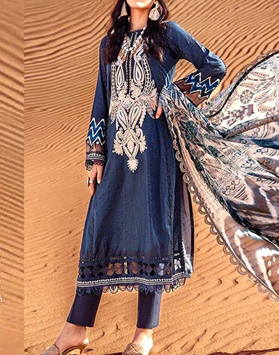 Embroidered Lawn Dress 2023 with Chiffon Dupatta Price in Pakistan