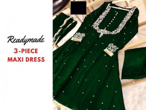 Readymade 3-Piece Embroidered Chiffon Maxi Dress with Chiffon Dupatta Price in Pakistan