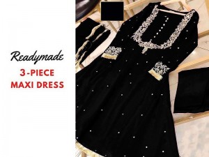 Readymade 3-Piece Embroidered Chiffon Maxi Dress with Chiffon Dupatta Price in Pakistan