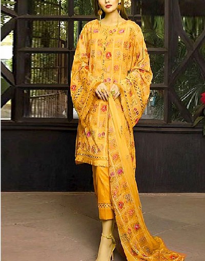 Luxury Embroidered Lawn Dress 2024 with Bamber Chiffon Dupatta Price in Pakistan