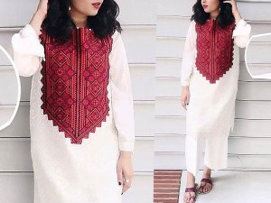 Decent 2-Piece Embroidered Lawn Dress with Embroidered Trouser Price in Pakistan