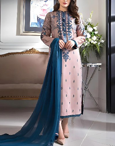 Luxury Embroidered Lawn Dress 2024 with Bamber Chiffon Dupatta Price in Pakistan