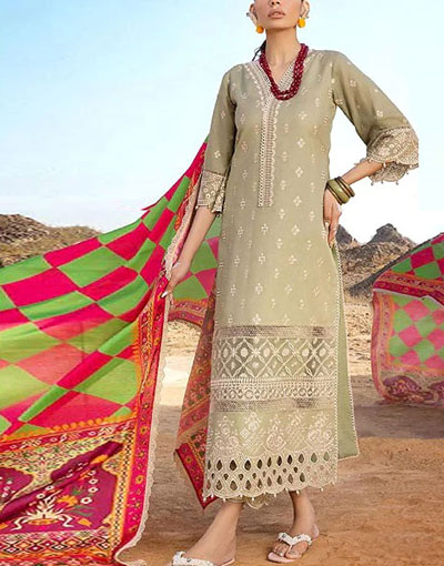 Luxury Embroidered EID Lawn Dress with Digital Print Silk Dupatta Price in Pakistan