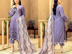 Luxury Schiffli Embroidered EID Lawn Dress with Embroidered Organza Dupatta Price in Pakistan