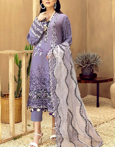 Luxury Schiffli Embroidered EID Lawn Dress with Embroidered Organza Dupatta Price in Pakistan