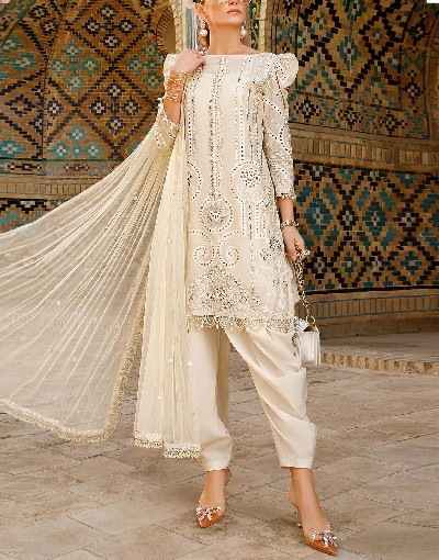 Luxury Schiffli Embroidered EID Lawn Dress with Embroidered Net Dupatta Price in Pakistan