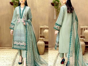 Luxury Schiffli Embroidered EID Lawn Dress with Embroidered Organza Dupatta