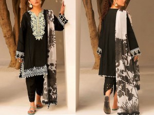 Embroidered Black Lawn Dress 2023 with Chiffon Dupatta Price in Pakistan