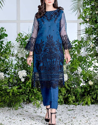 2-Piece Embroidered Fancy Organza Party Wear Dress 2024