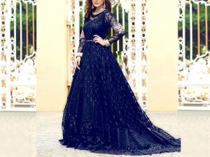 Handwork Heavy Embroidered Navy Blue Net Bridal Maxi Dress 2023 Price in Pakistan